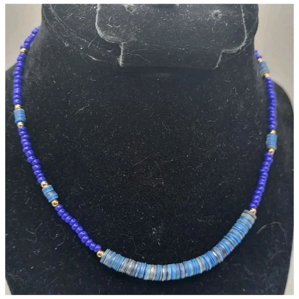 Artisan Lapis Blue Choker Collar Necklace 16in